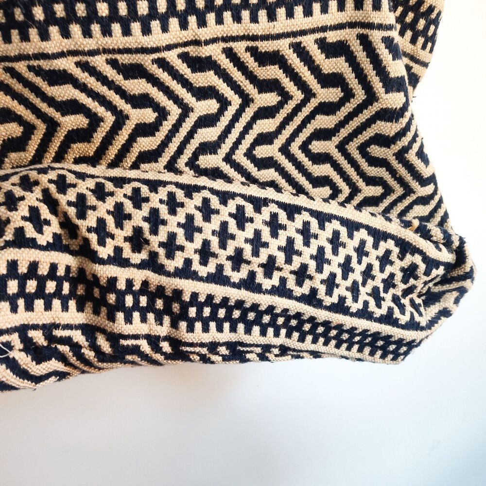 C&C California Bag Tote Woven Jute Boho Shoulder Fringe Navy Cream Coins Hippie - Picture 10 of 11